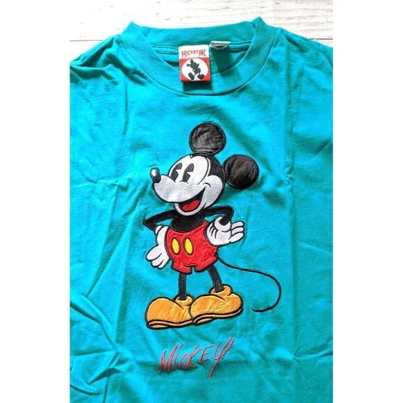 VTG Mickey INC Walt Disney T-shirt Men Unisex Green Applique Short Sleeve SizeXL - Picture 4 of 12
